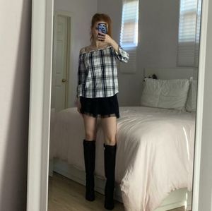 Abercrombie kids black and white plaid shirt.